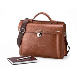 Кожаный мужской портфель Мont Blanc 8639-5 Brown рыжий, фото 