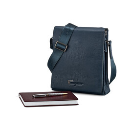 Мужская сумка из натуральной кожи Salvatore Ferragamo 8037-4 Black синяя, Цвет: Синий, фото 