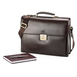 Портфель из плотной полированной кожи Мont Blanc 8158-5 Brown коричневый, фото 