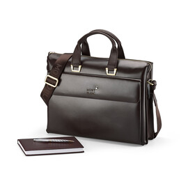 Портфель – сумка из полированной кожи высшего сорта Мont Blanc 8182-3 Brown коричневый, фото 