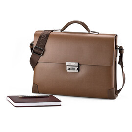 Стильный мужской портфель из натуральной кожи высшего сорта Мont Blanc 8369-8 Brown коричневый, фото 