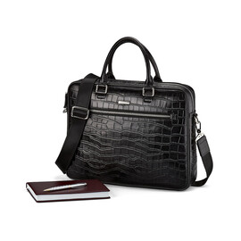 Кожаная сумка с тиснением под крокодила LeGRAND collection 8835-1 чёрная, фото 