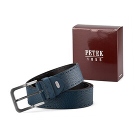 Кожаный мужской ремень в джинсы Petek 1855 0402552 (88) синий, Цвет: Тёмно-синий, фото 