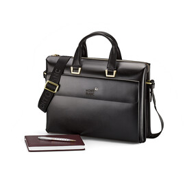 Портфель – сумка из полированной кожи высшего сорта Мont Blanc 8182-3 Black чёрный, фото 