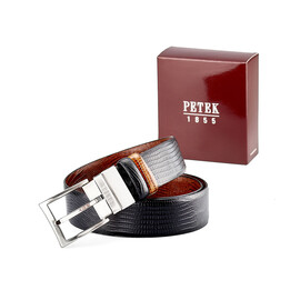 Двухсторонний мужской ремень из натуральной кожи Petek 1855 4004109004 (041-01/041-02) чёрный/коричневый, фото 