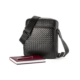 Стильная мужская сумка из плетеной кожи LeGRAND collection 3534-4L Black чёрная, фото 