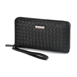 Мужской кошелек - клатч с плетеной кожи на молнии LeGRAND collection 162-M22 чёрный, фото 
