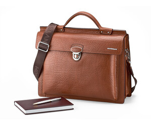 Кожаный мужской портфель Мont Blanc 8639-5 Brown рыжий, фото 