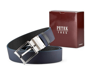 Двосторонній чоловічий ремінь з натуральної шкіри Petek 1855 4025509004 (255-01/255-08) чорний/синій, фото 
