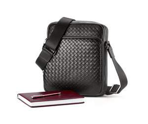 Стильная мужская сумка из плетеной кожи LeGRAND collection 3534-4L Black чёрная, фото 