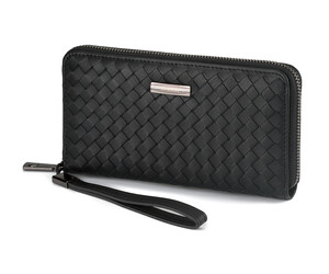 Мужской кошелек - клатч с плетеной кожи на молнии LeGRAND collection 162-M22 чёрный, фото 