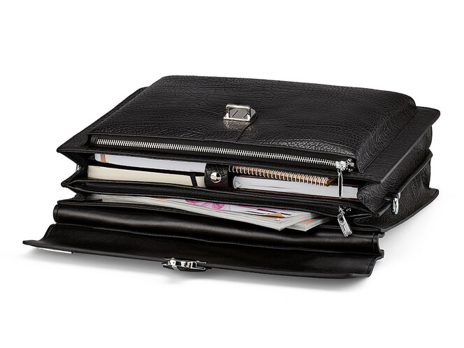 Кожаный мужской портфель Мont Blanc 8639-5 Black чёрный, Цвет: Черный, фото , изображение 2