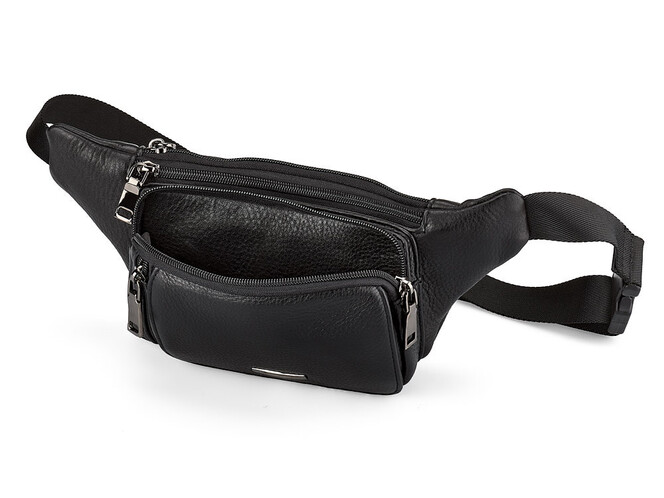 Кожаная мужская сумка - бананка LeGRAND collection 8786-34 чёрная, фото , изображение 4