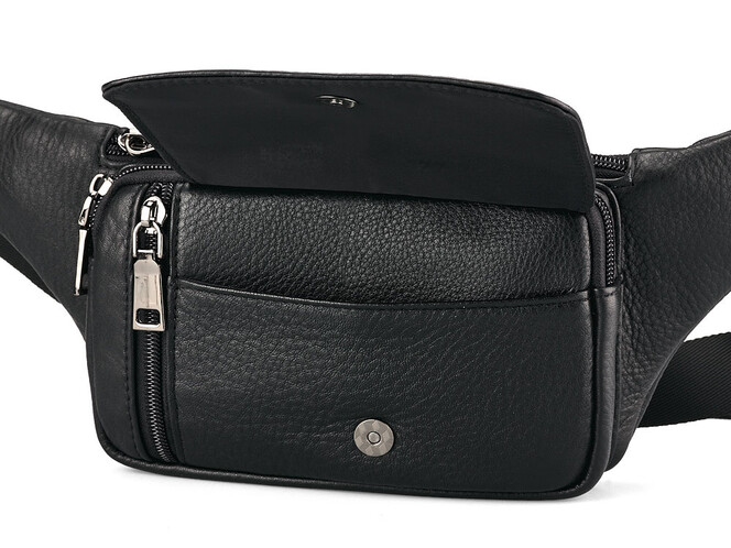 Кожаная мужская сумка - бананка LeGRAND collection 8786-34 чёрная, фото , изображение 3