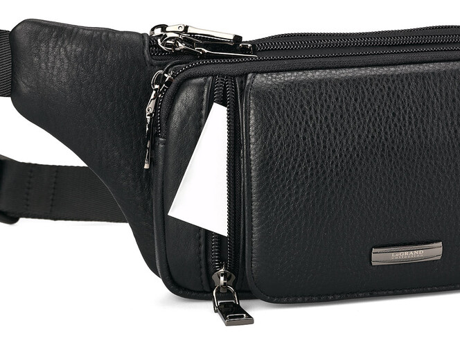 Кожаная мужская сумка - бананка LeGRAND collection 8786-34 чёрная, фото , изображение 7