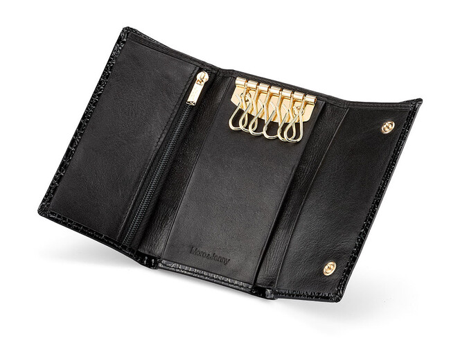 Женский кошелек - ключница из натуральной кожи Moro&Jenny 59048 A Black чёрная, Цвет: Черный, фото , изображение 3