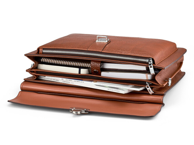 Кожаный мужской портфель Мont Blanc 8639-5 Brown рыжий, фото , изображение 2