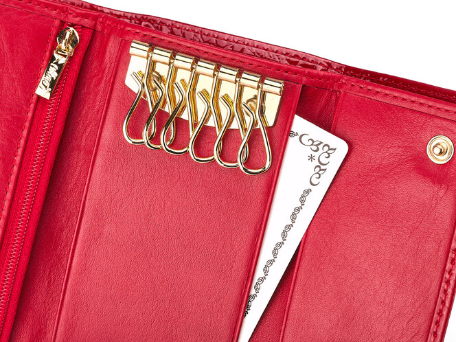 Женский кошелек - ключница из натуральной кожи Moro&Jenny 59048 E Red красная, Цвет: Красный, фото , изображение 4