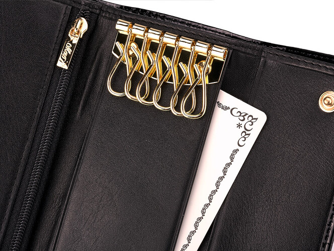 Шкіряна жіноча ключниця Moro&Jenny 59033 A Black чорна, Колір: Чорний, фото , зображення 4