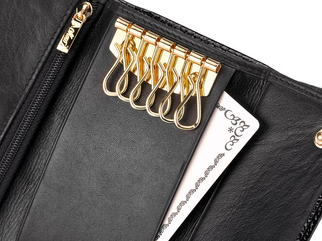 Женский кошелек - ключница из натуральной кожи Moro&Jenny 59048 A Black чёрная, Цвет: Черный, фото , изображение 4