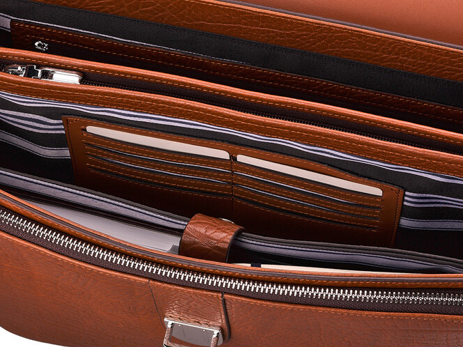 Кожаный мужской портфель Мont Blanc 8639-5 Brown рыжий, фото , изображение 7