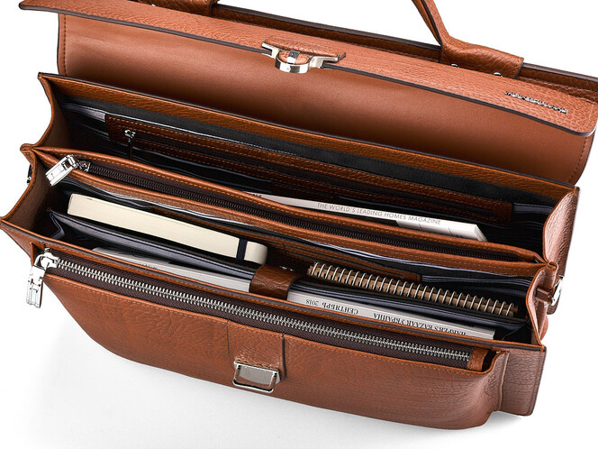 Кожаный мужской портфель Мont Blanc 8639-5 Brown рыжий, фото , изображение 6