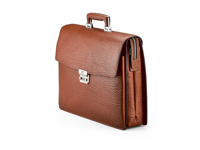 Мужской портфель из натуральной кожи Мont Blanc 8010-3A Brown рыжий, Цвет: Коричневый, фото , изображение 4