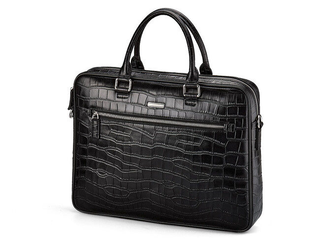 Кожаная сумка с тиснением под крокодила LeGRAND collection 8835-1 чёрная, фото , изображение 3