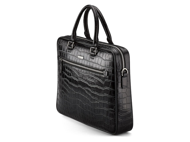 Кожаная сумка с тиснением под крокодила LeGRAND collection 8835-1 чёрная, фото , изображение 4