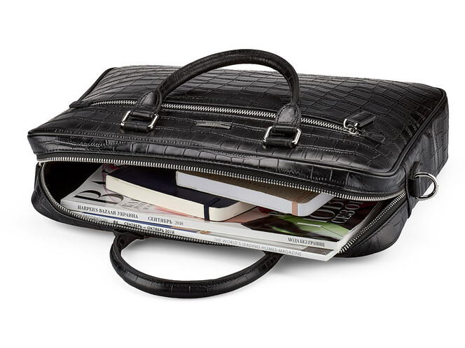 Кожаная сумка с тиснением под крокодила LeGRAND collection 8835-1 чёрная, фото , изображение 2