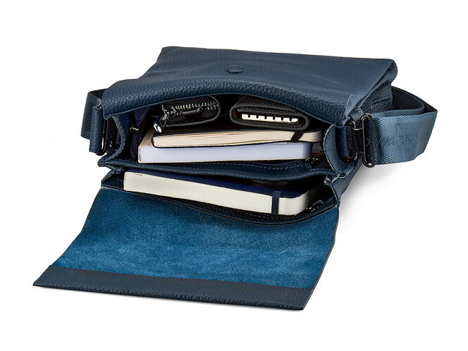 Мужская сумка из натуральной кожи Salvatore Ferragamo 8037-4 Black синяя, Цвет: Синий, фото , изображение 5