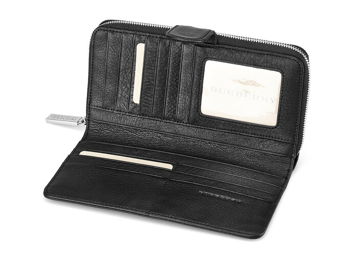 Шкіряний жіночий гаманець на блискавці Burberry 5633 A Black чорний, Колір: Чорний, фото , зображення 3