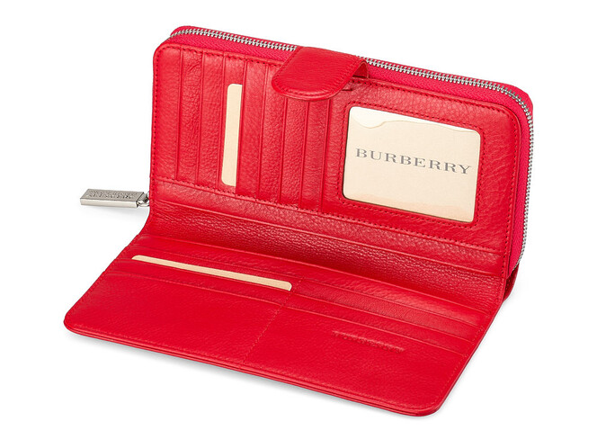 Шкіряний жіночий гаманець на блискавці Burberry 5633 E Red червоний, Колір: Червоний, фото , зображення 3