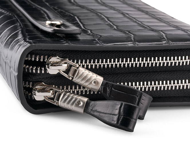 Кожаный мужской клатч с тиснением под крокодила Мont Blanc 027-2 Black чёрный, Цвет: Черный, фото , изображение 6