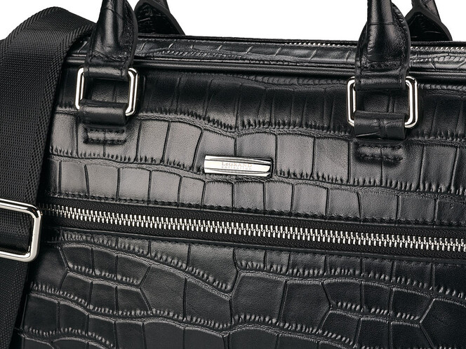 Кожаная сумка с тиснением под крокодила LeGRAND collection 8835-1 чёрная, фото , изображение 9