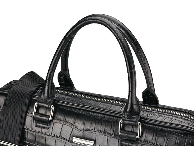 Кожаная сумка с тиснением под крокодила LeGRAND collection 8835-1 чёрная, фото , изображение 10