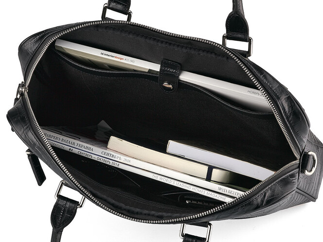 Кожаная сумка с тиснением под крокодила LeGRAND collection 8835-1 чёрная, фото , изображение 7