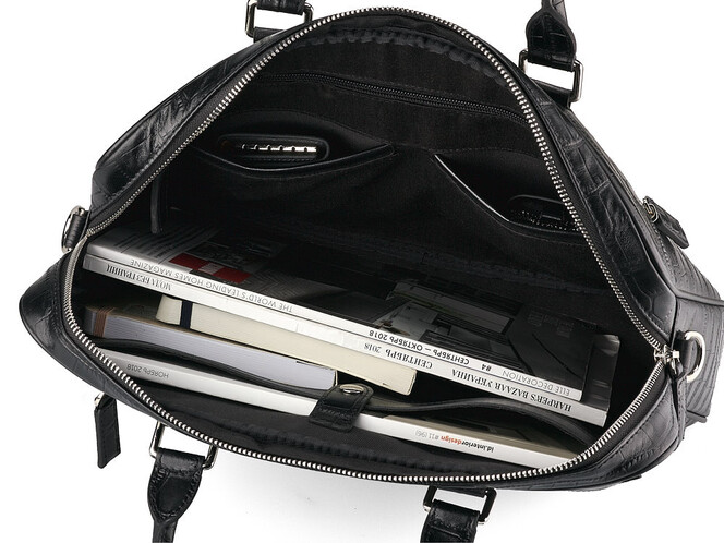 Кожаная сумка с тиснением под крокодила LeGRAND collection 8835-1 чёрная, фото , изображение 6