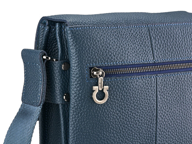 Мужская сумка из натуральной кожи Salvatore Ferragamo 8037-4 Black синяя, Цвет: Синий, фото , изображение 6