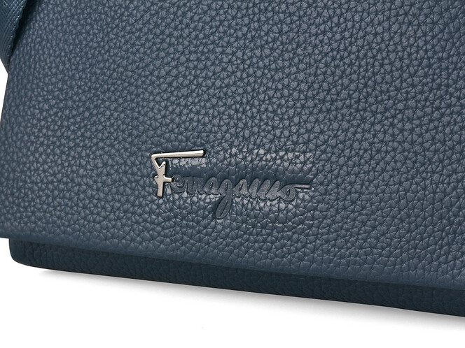 Мужская сумка из натуральной кожи Salvatore Ferragamo 8037-4 Black синяя, Цвет: Синий, фото , изображение 9