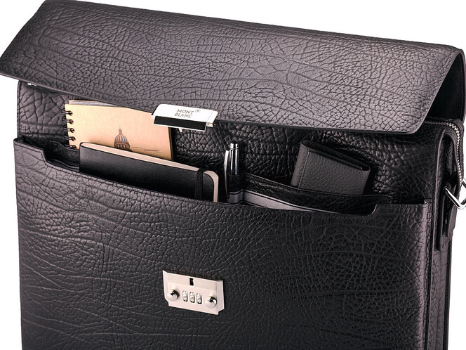 Чоловічий портфель з натуральної шкіри Мont Blanc 8010-3A Black чорний, Колір: Чорний, фото , зображення 6