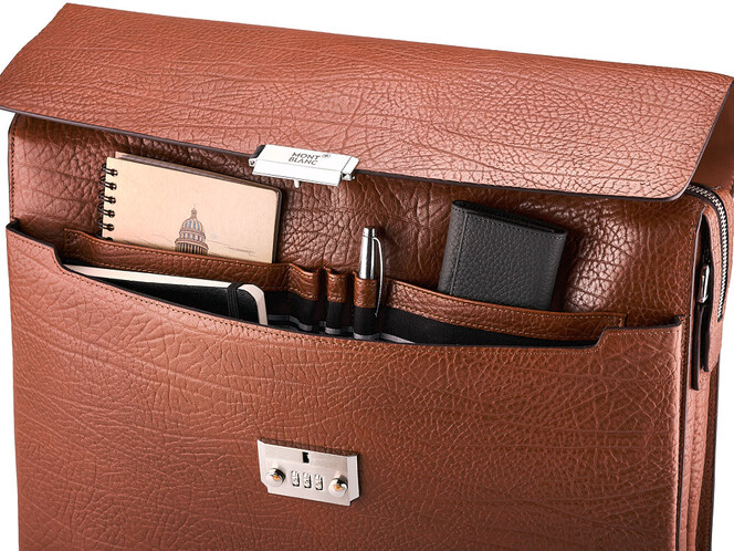 Мужской портфель из натуральной кожи Мont Blanc 8010-3A Brown рыжий, Цвет: Коричневый, фото , изображение 6