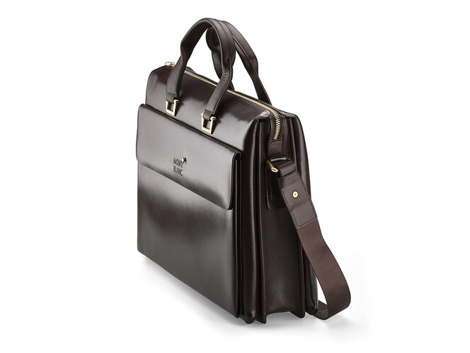 Портфель – сумка из полированной кожи высшего сорта Мont Blanc 8182-3 Brown коричневый, фото , изображение 3