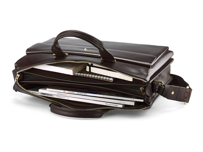 Портфель – сумка из полированной кожи высшего сорта Мont Blanc 8182-3 Brown коричневый, фото , изображение 2