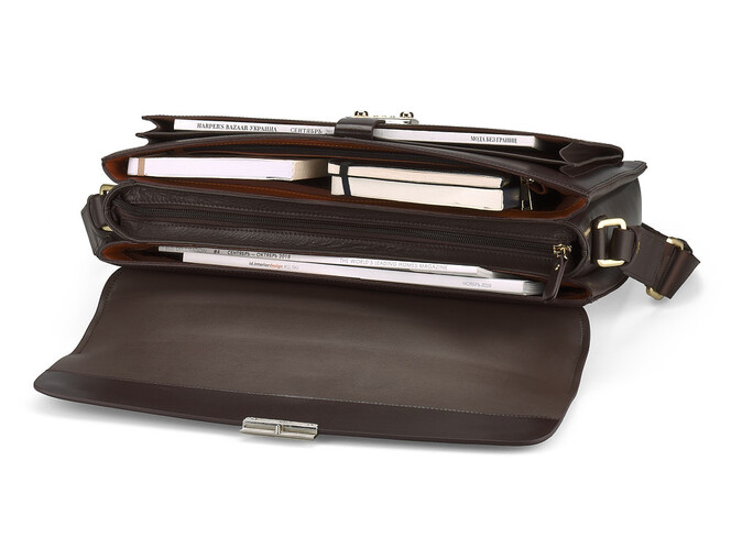 Портфель из плотной полированной кожи Мont Blanc 8158-5 Brown коричневый, фото , изображение 2