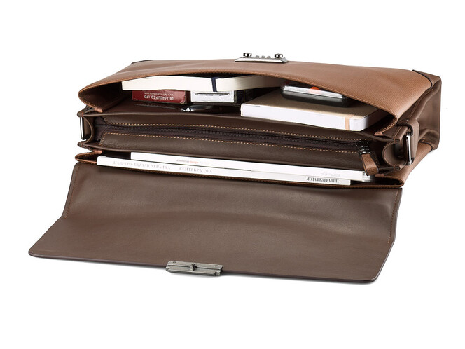 Стильный мужской портфель из натуральной кожи высшего сорта Мont Blanc 8369-8 Brown коричневый, фото , изображение 2