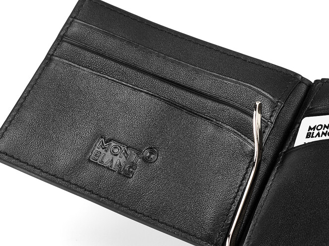 Кожаный мужской зажим для денег Мont Blanc 1130A чёрный, фото , изображение 2