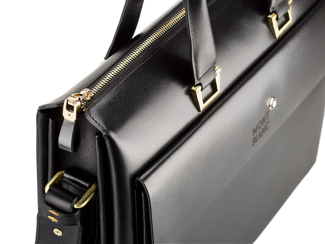 Портфель – сумка из полированной кожи высшего сорта Мont Blanc 8182-3 Black чёрный, фото , изображение 9