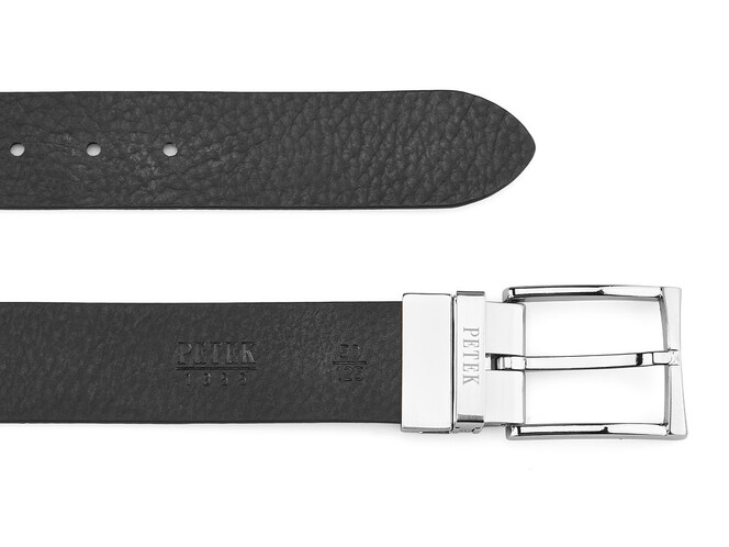 Двосторонній чоловічий ремінь з натуральної шкіри Petek 1855 4025509004 (255-01/255-08) чорний/синій, фото , зображення 4