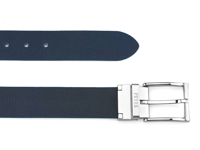 Двосторонній чоловічий ремінь з натуральної шкіри Petek 1855 4025509004 (255-01/255-08) чорний/синій, фото , зображення 3